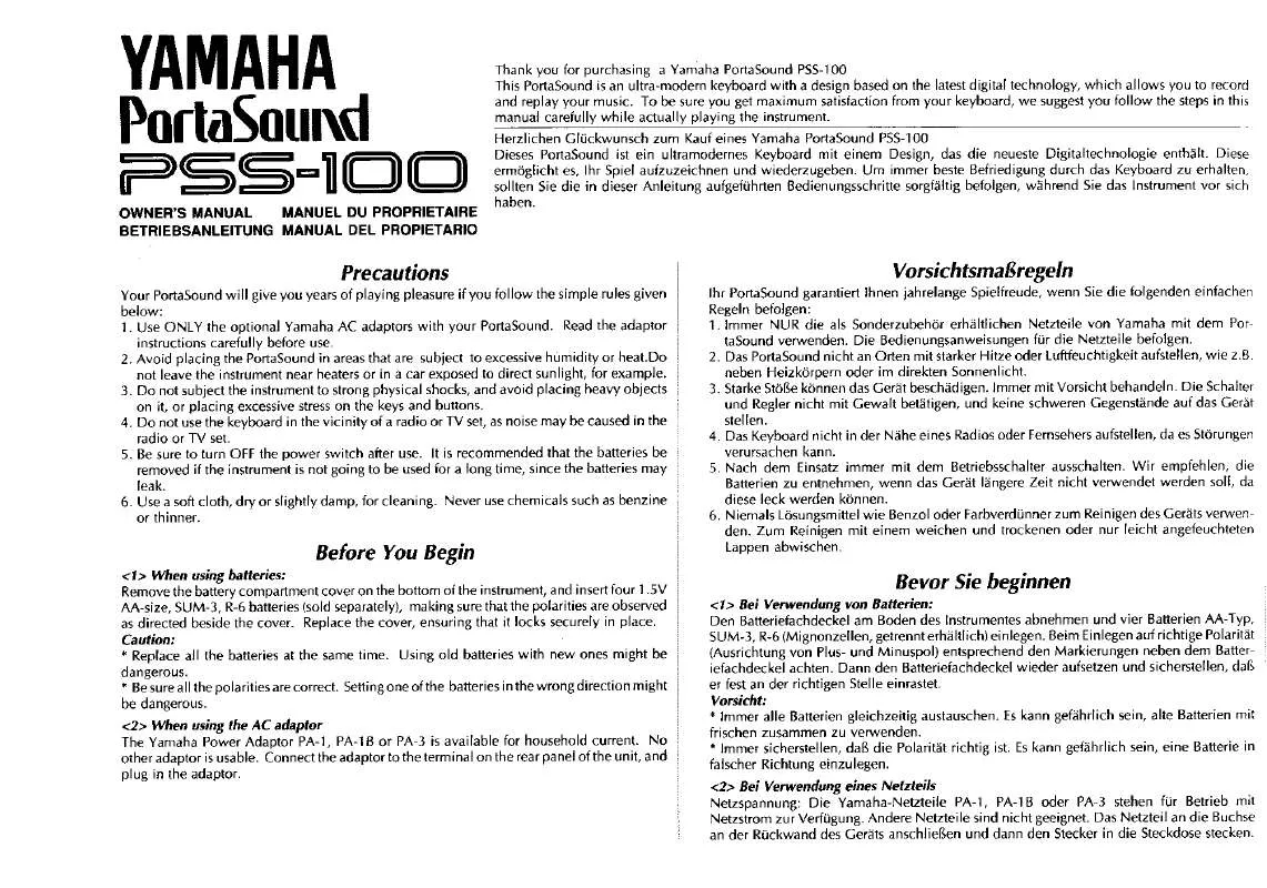 Mode d'emploi YAMAHA PSS-100