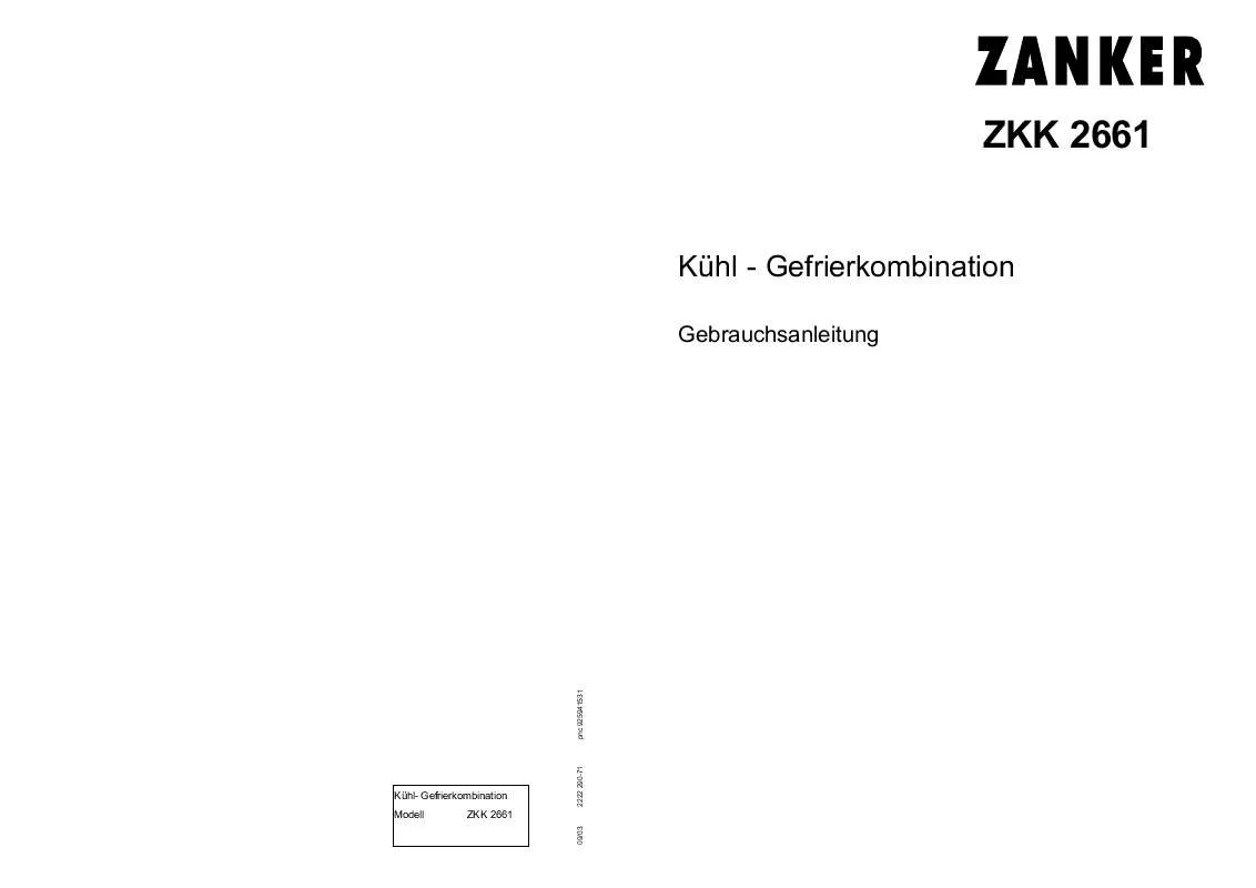 Mode d'emploi ZANKER ZKK2661 307.531