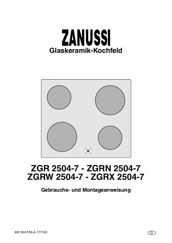Mode d'emploi ZANUSSI ZGR2504-7