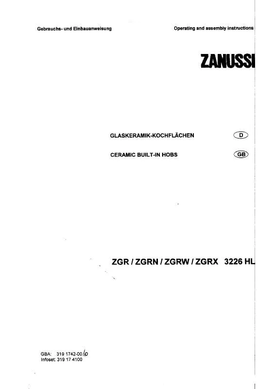 Mode d'emploi ZANUSSI ZGRW3226HL