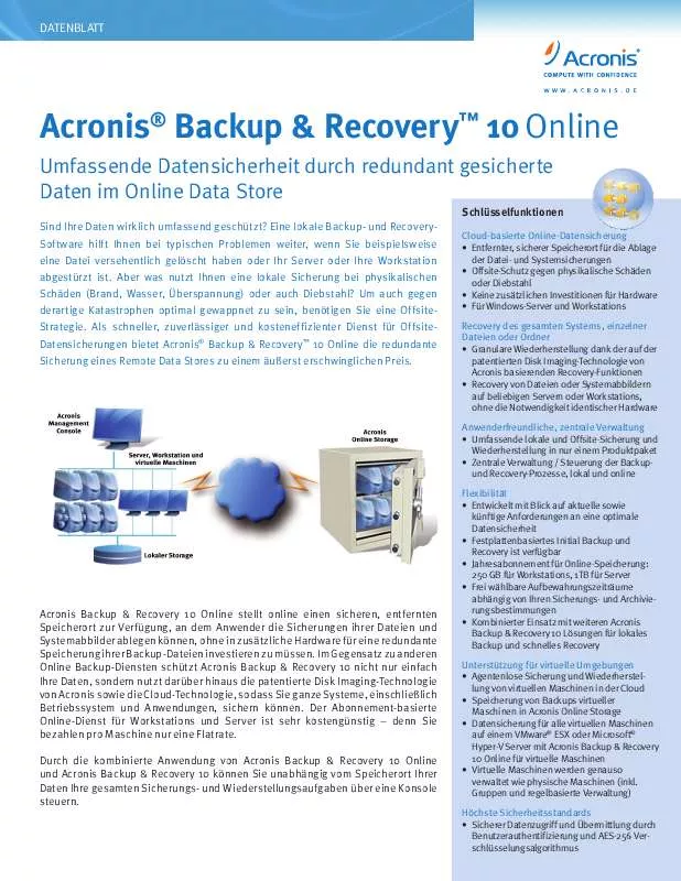 Mode d'emploi ACRONIS BACKUP AND RECOVERY 10 ONLINE