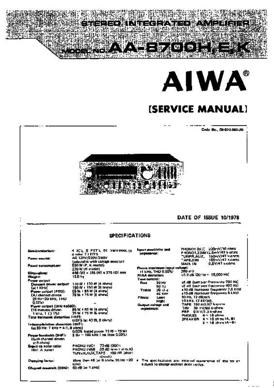 Mode d'emploi AIWA AA-8700