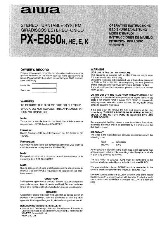 Mode d'emploi AIWA PX-E850E