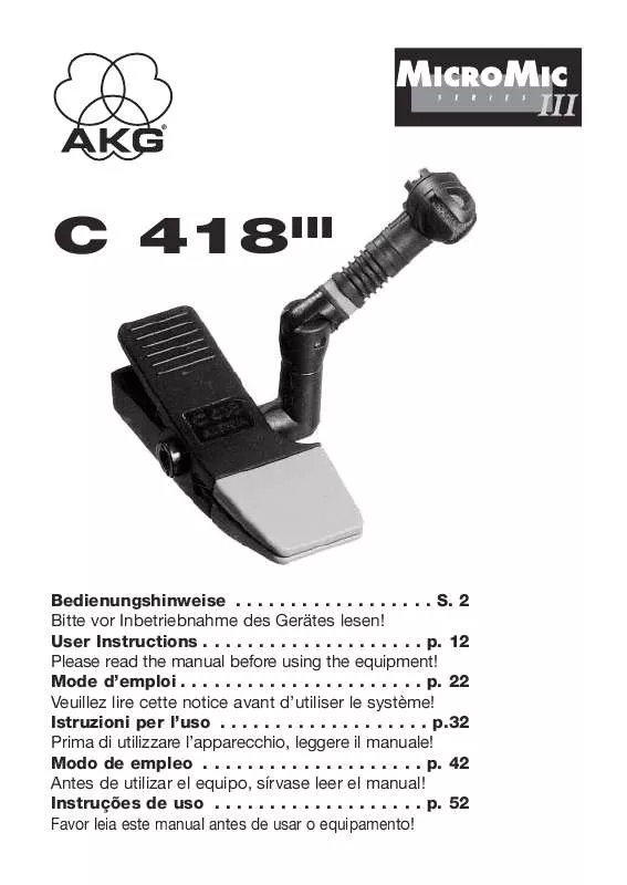 Mode d'emploi AKG C 418 III