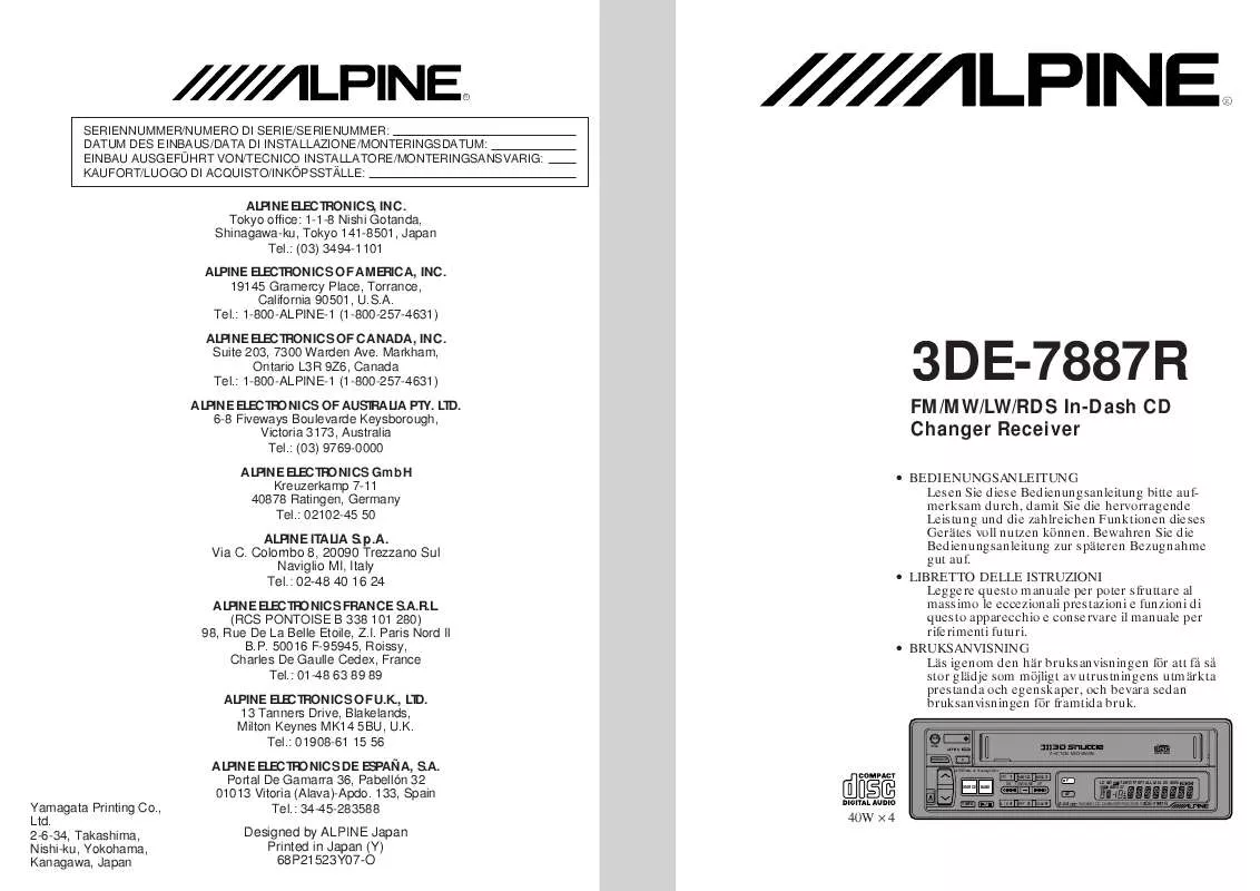 Mode d'emploi ALPINE 3DE-7887R