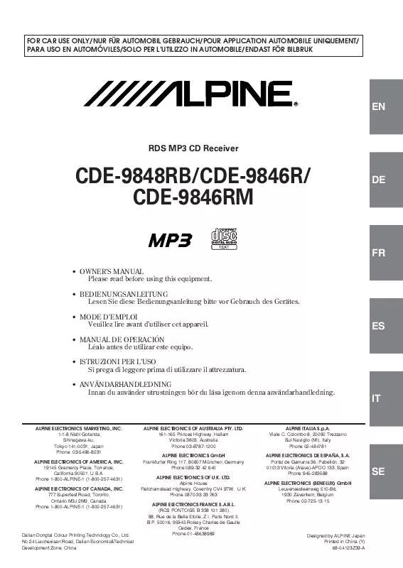 Mode d'emploi ALPINE CDE-9846R