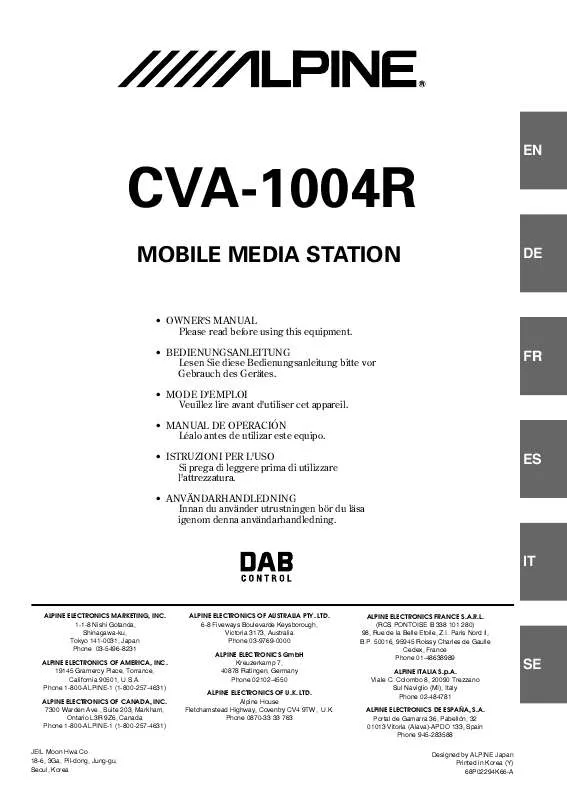 Mode d'emploi ALPINE CVA-1004R-RR