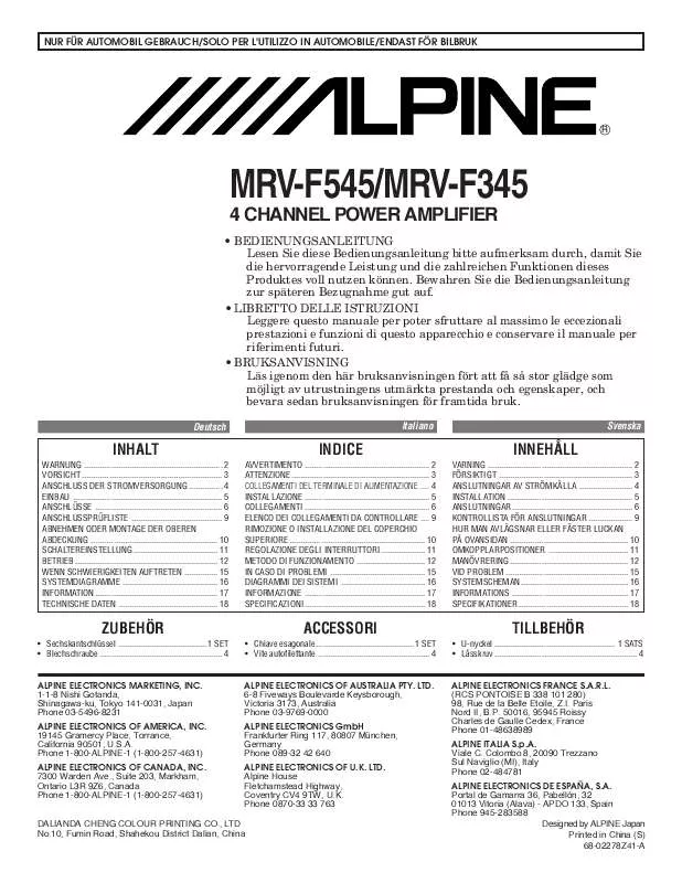 Mode d'emploi ALPINE MRV-F345