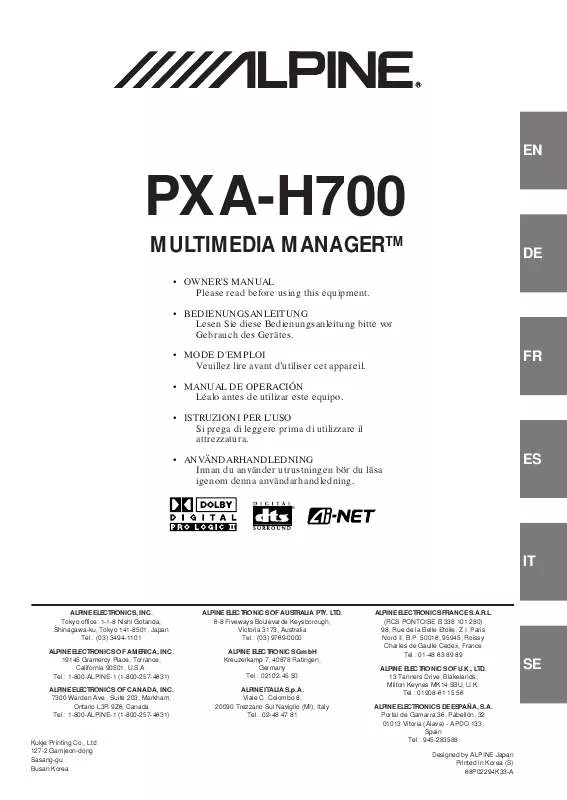 Mode d'emploi ALPINE PXA-H700
