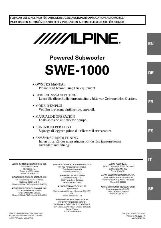 Mode d'emploi ALPINE SWE-1000