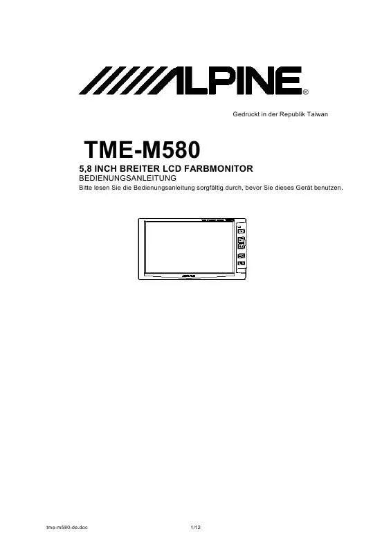 Mode d'emploi ALPINE TME-M580