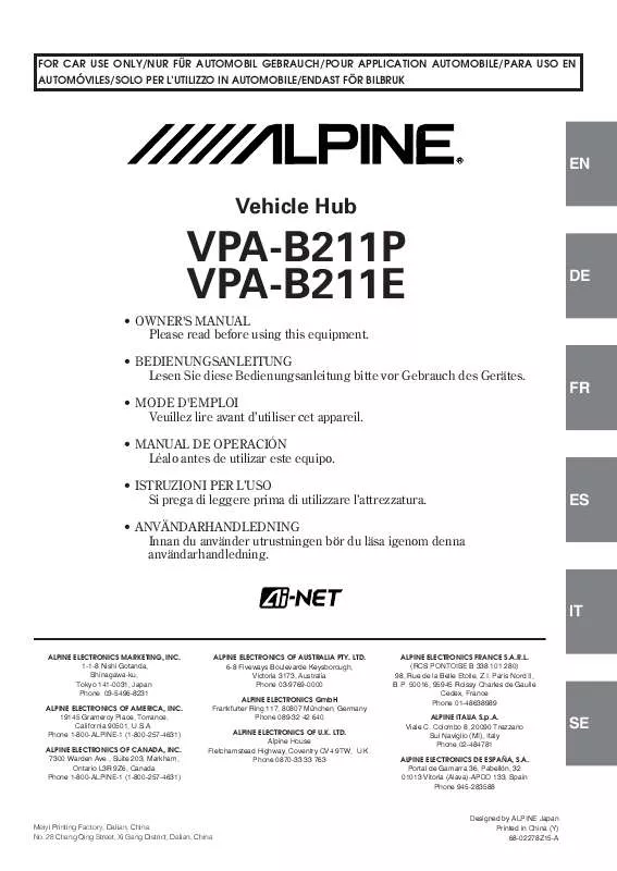 Mode d'emploi ALPINE VPA-B211P-SPACE-E