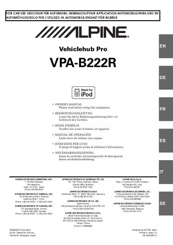 Mode d'emploi ALPINE VPA-B222R