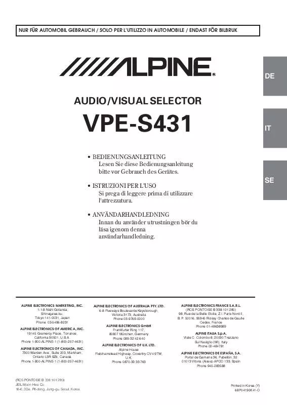 Mode d'emploi ALPINE VPE-S431