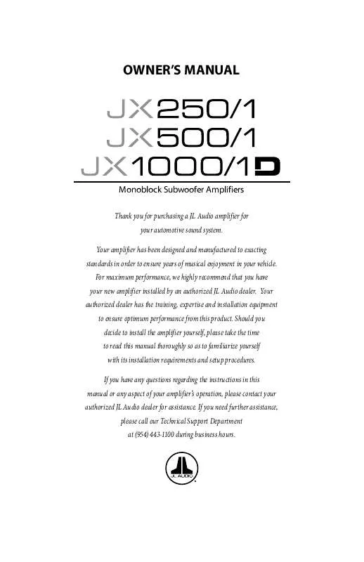 Mode d'emploi AUDIO DESIGN JX1000-1D