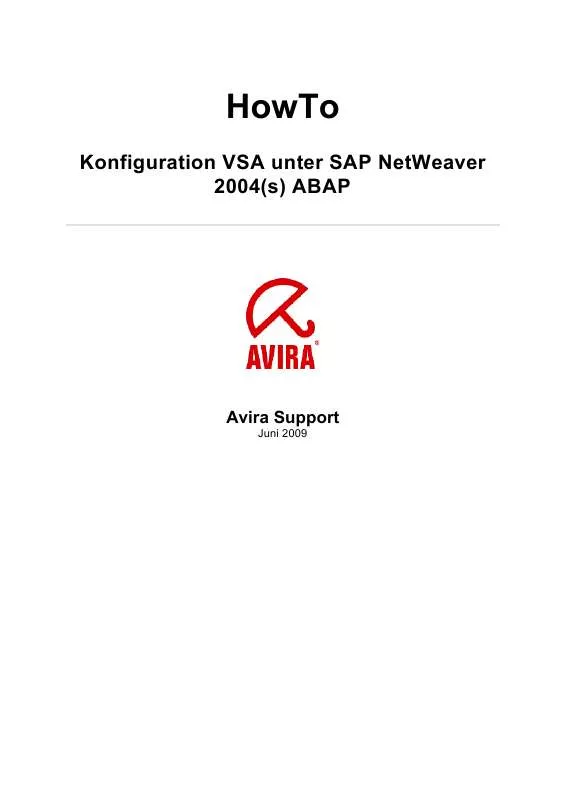 Mode d'emploi AVIRA ANTIVIR VSA FOR SAP NETWEAVER 2004 ABAP