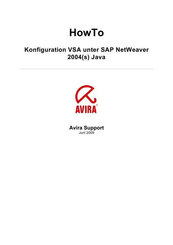 Mode d'emploi AVIRA ANTIVIR VSA FOR SAP NETWEAVER 2004 JAVA