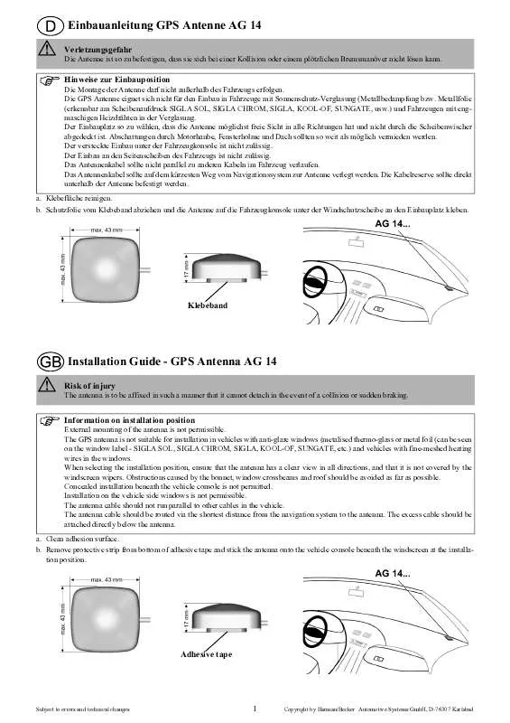 Mode d'emploi BECKER GPS ANTENNE AG14