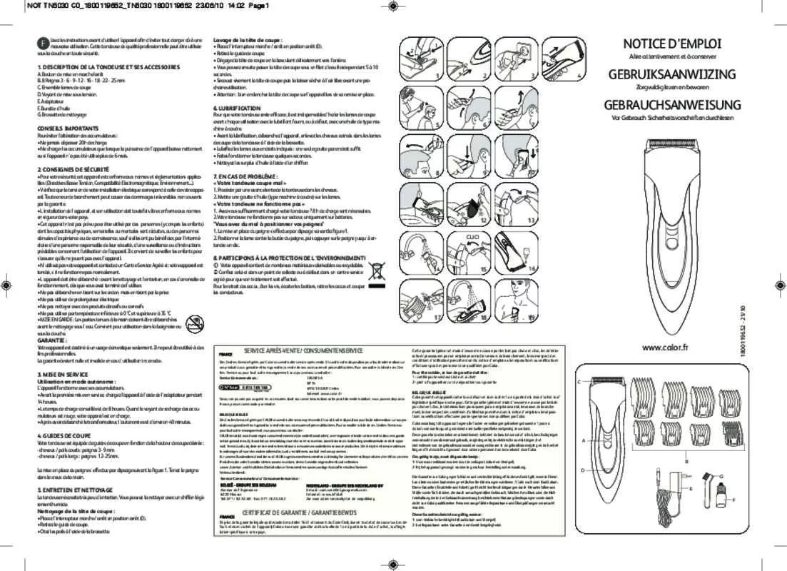 Mode d'emploi CALOR TN7410C4