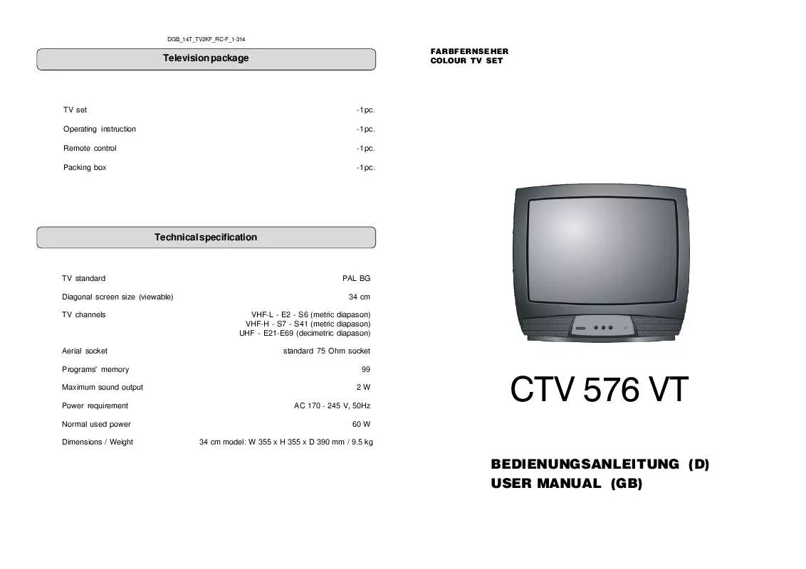 Mode d'emploi CLATRONIC CTV 576 VT