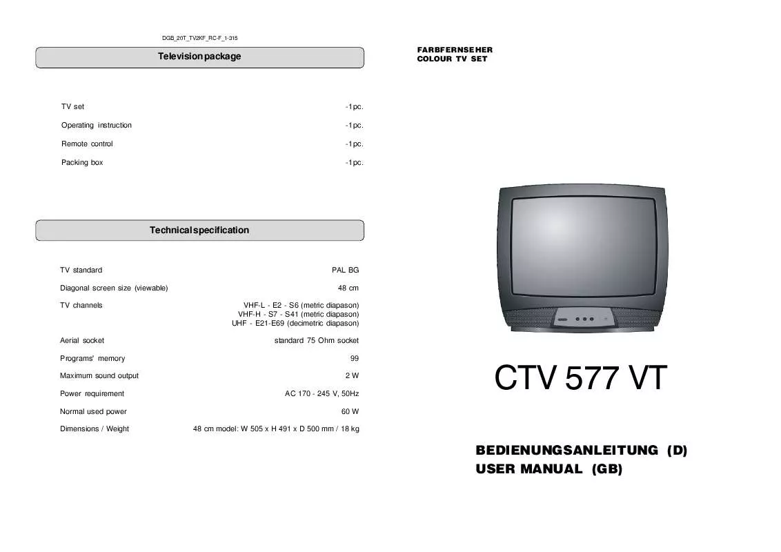 Mode d'emploi CLATRONIC CTV 577 VT