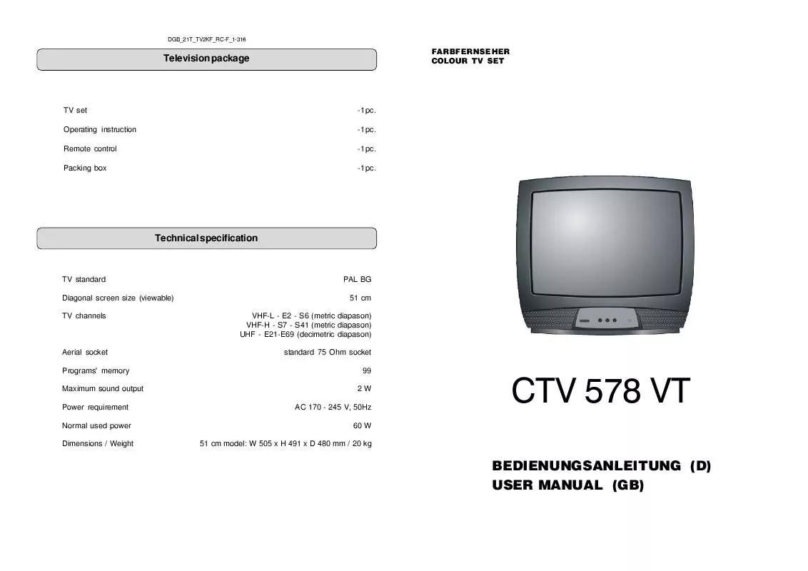 Mode d'emploi CLATRONIC CTV 578 VT