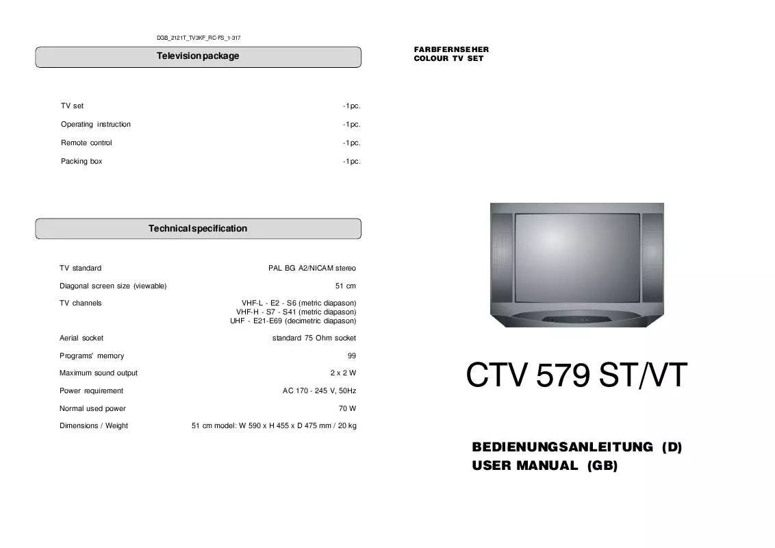Mode d'emploi CLATRONIC CTV 579 VT
