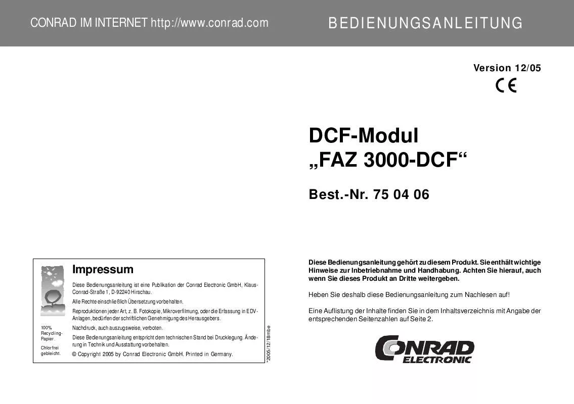 Mode d'emploi CONRAD ELECTRONIC FAZ 3000-DCF