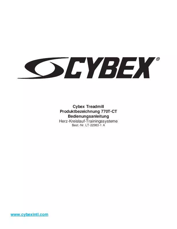 Mode d'emploi CYBEX INTERNATIONAL 770T-CT TREADMILL