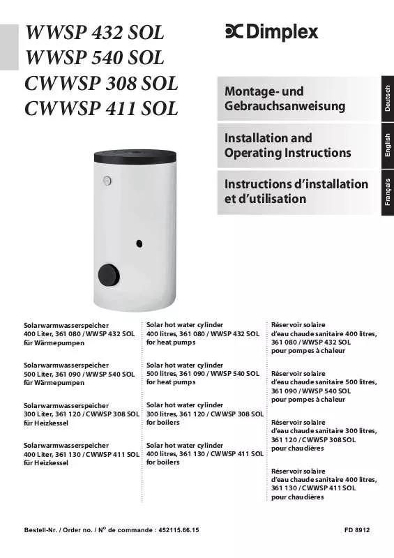 Mode d'emploi DIMPLEX CWWSP 308 SOL