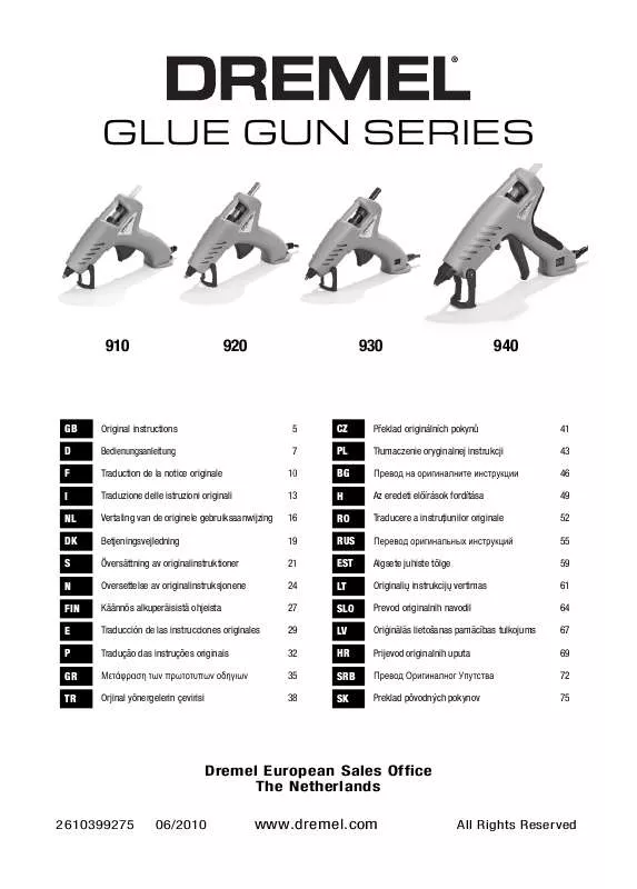 Mode d'emploi DREMEL GLUE GUN 930