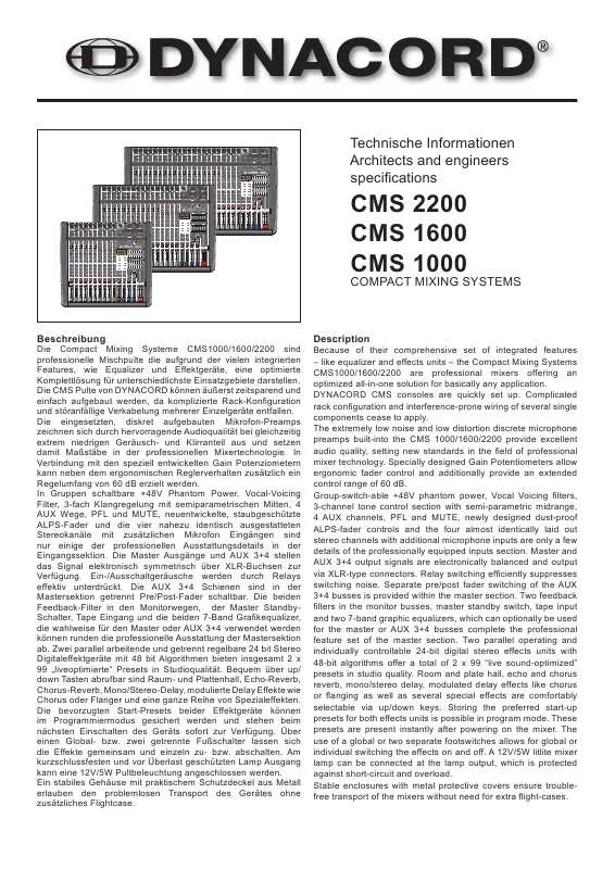 Mode d'emploi DYNACORD CMS 1600