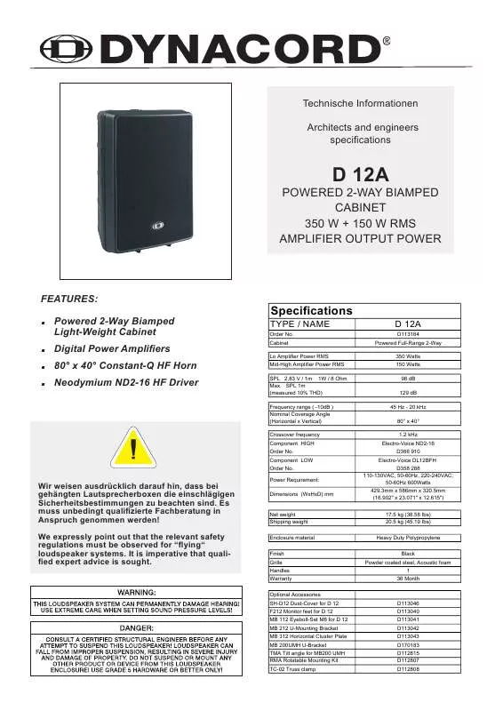 Mode d'emploi DYNACORD D 12A