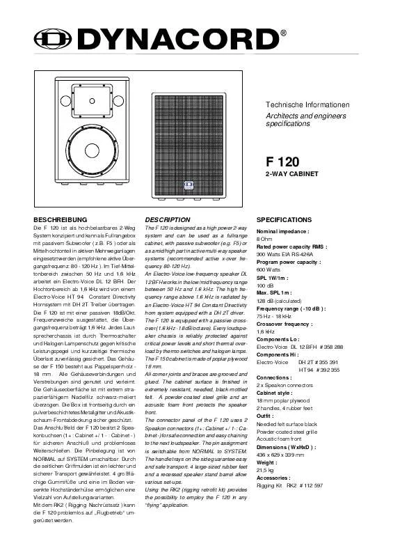 Mode d'emploi DYNACORD F120