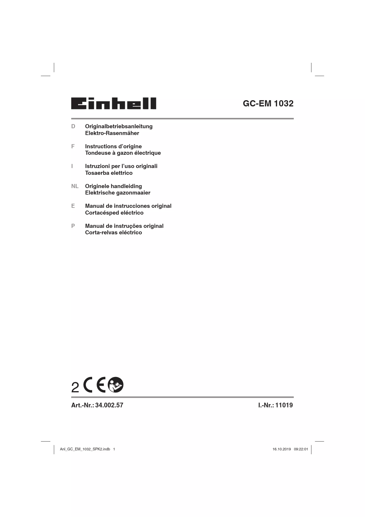 Mode d'emploi EINHELL GC-EM 1032