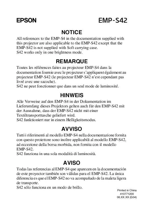 Mode d'emploi EPSON EMP-S42