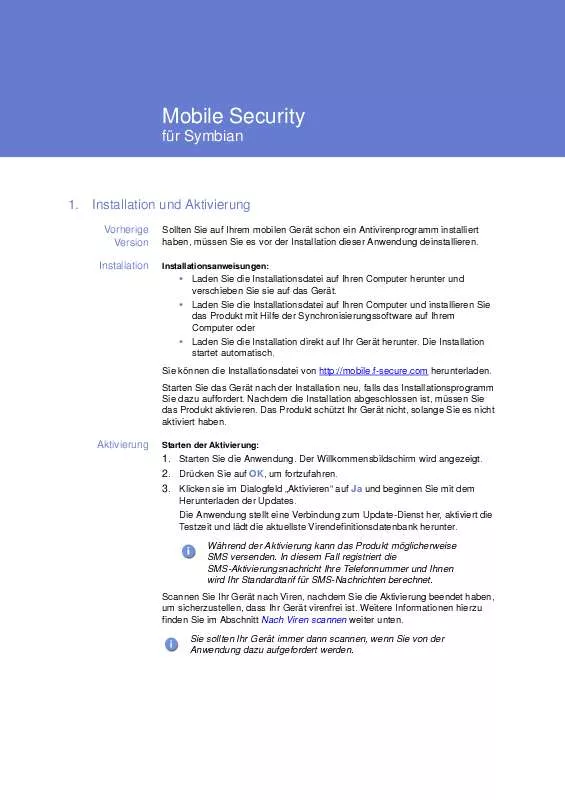 Mode d'emploi F-SECURE MOBILE SECURITY 3.1 FOR SYMBIAN