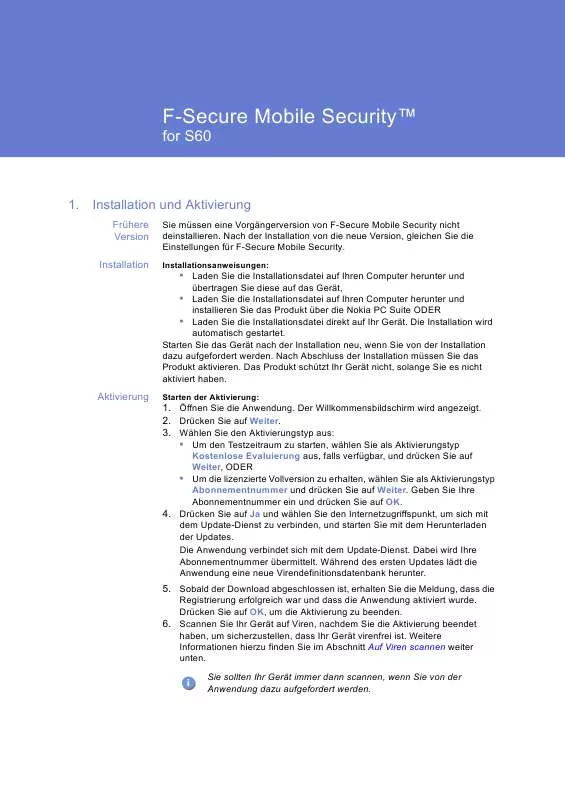 Mode d'emploi F-SECURE MOBILE SECURITY FOR S60