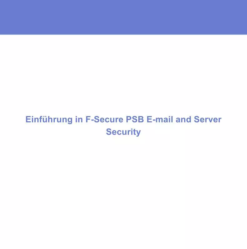 Mode d'emploi F-SECURE PSB E-MAIL AND SERVER SECURITY