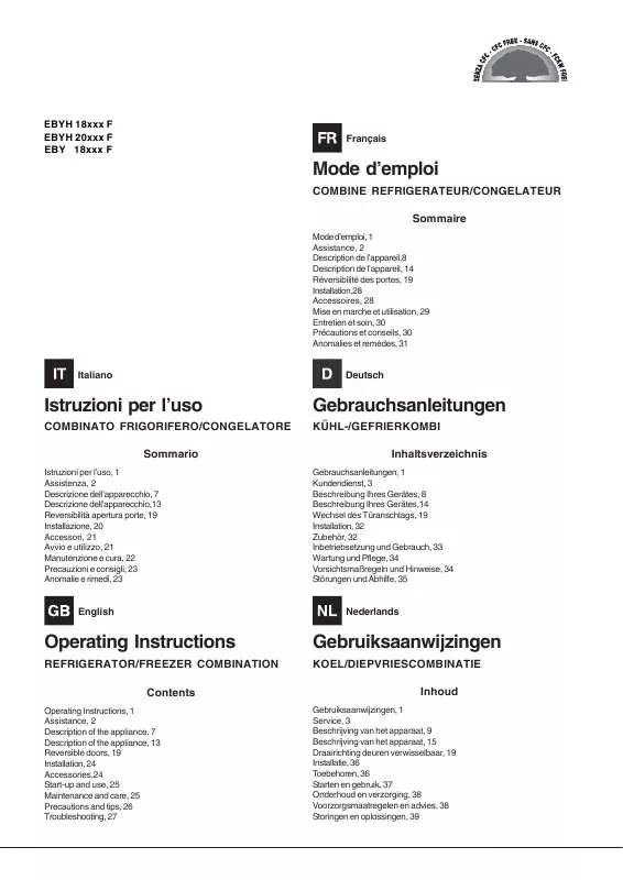 Mode d'emploi HOTPOINT EBYH 20213 F