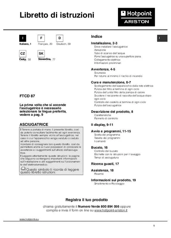 Mode d'emploi HOTPOINT FTCD 871 6HY1