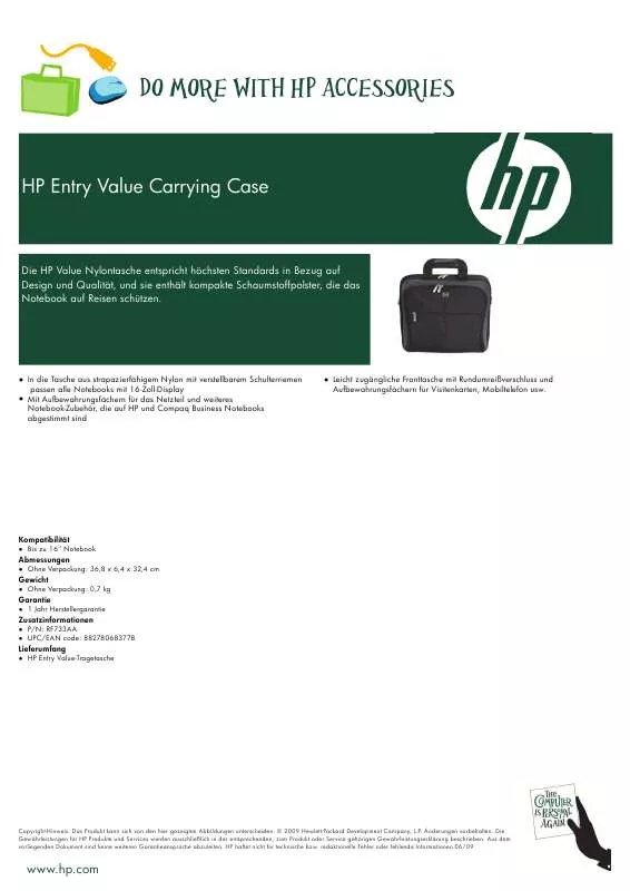 Mode d'emploi HP ENTRY VALUE CARRYING CASE