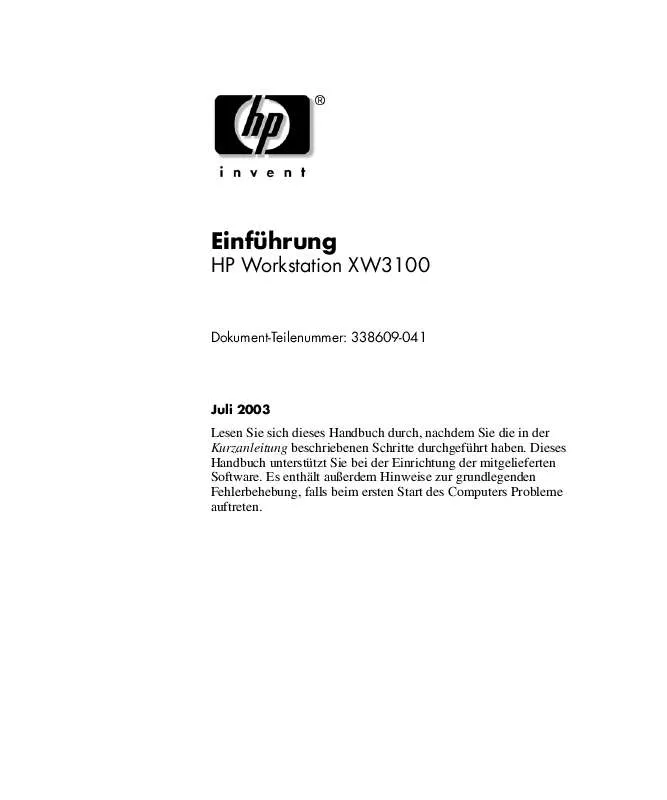 Mode d'emploi HP XW3100