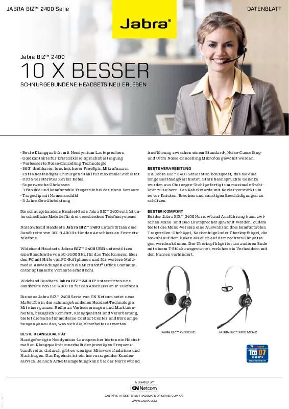 Mode d'emploi JABRA 10 X BESSER