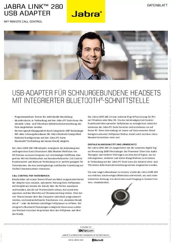 Mode d'emploi JABRA LINK 280 USB ADAPTER