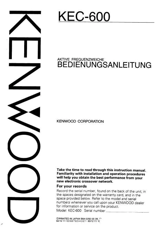 Mode d'emploi KENWOOD KEC-600