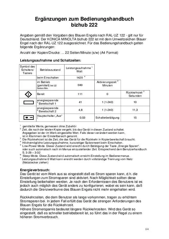 Mode d'emploi KONICA BIZHUB 222