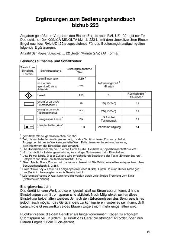 Mode d'emploi KONICA BIZHUB 223