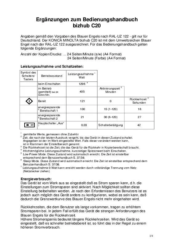 Mode d'emploi KONICA BIZHUB C20