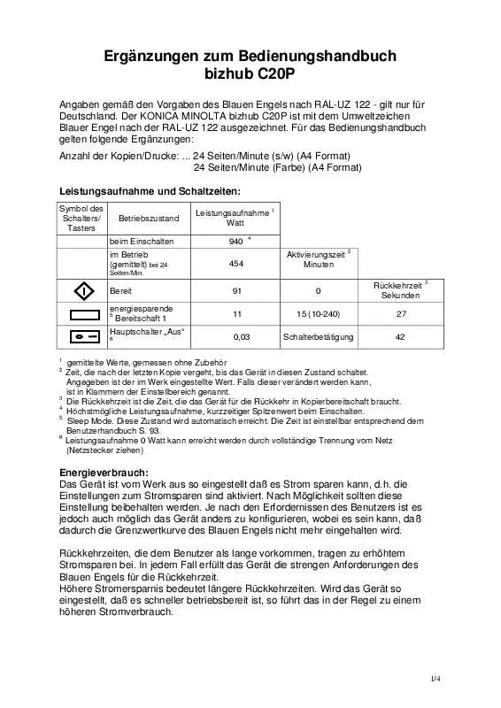 Mode d'emploi KONICA BIZHUB C20P